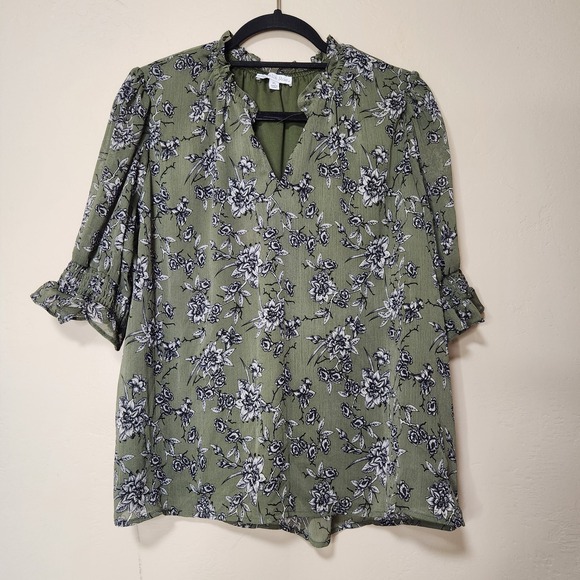 Ophelia Roe Tops - Ophelia Roe Green Short Sleeve Blouse V-neck Womens SIze XL